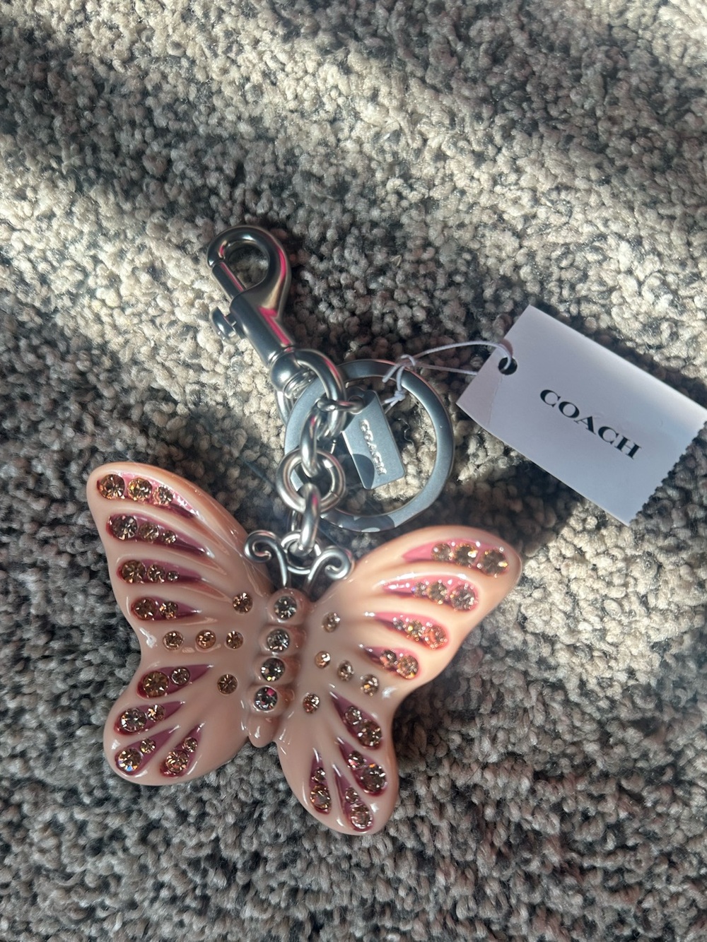 Coach Pink Butterfly Bag Charm with Crystals and Keychain - New - Picture 5 of 8